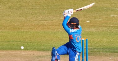 India's Vaibhav Sooryavanshi plays a shot during the first match in the ODI cricket series played between Zimbabwe and India at Harare Sports Club, Harare, Zimbabwe, July 23, 2026. (AFP Photo)