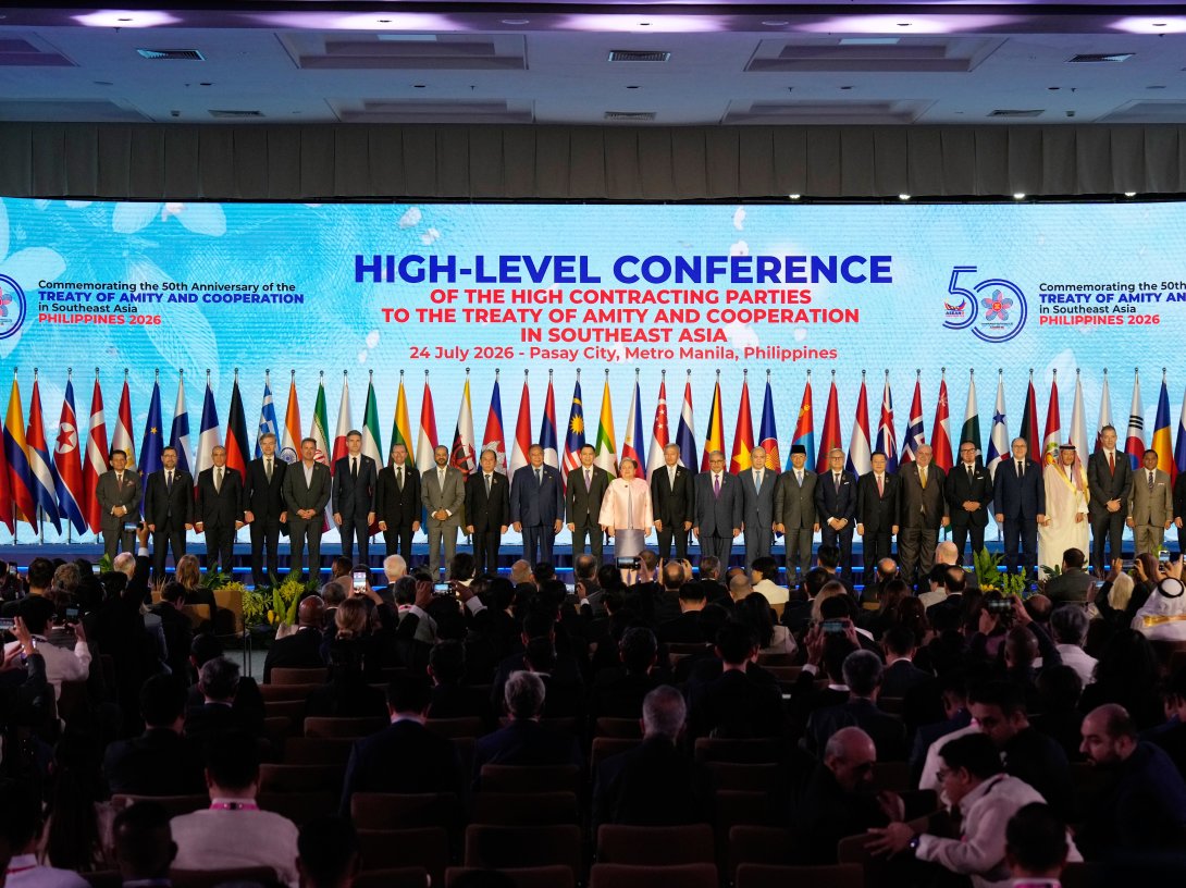 Leaders pose during the High-Level Conference of the High Contracting Parties to the Treaty of Amity and Cooperation (TAC) on the sidelines of the ASEAN Foreign Ministers' Meeting, Manila, Philippines, July 24, 2026. (Getty Images Photo)