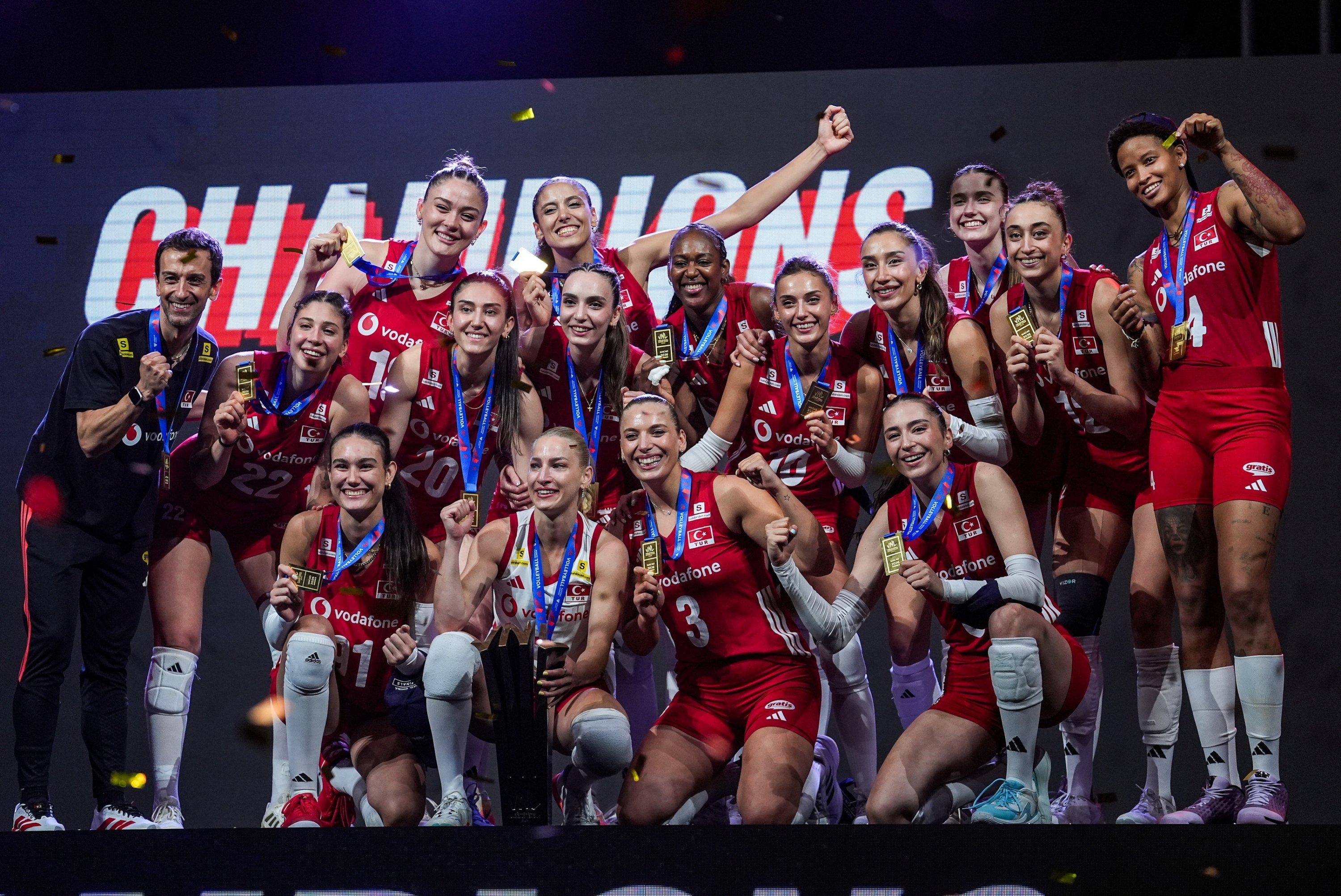 Turkish players celebrate winning the 2026 FIVB Volleyball Nations League final against Brazil, July 26, 2026, Macao, China. (AA Photo)
