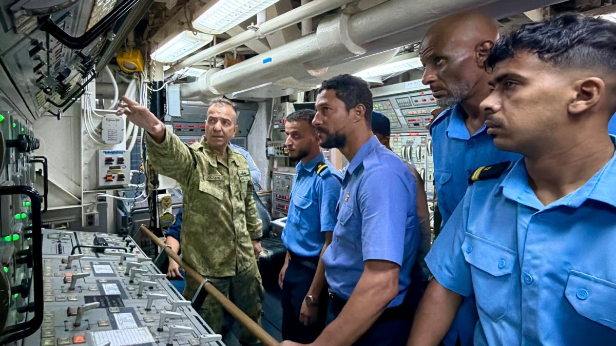 Turkish Naval Forces Command personnel aboard the frigate TCG Giresun provide hands-on maritime training to Libyan Navy personnel as part of the Libya-Türkiye training, cooperation and advisory activities, undisclosed location, off Libya, July 20, 2026. (AA Photo)