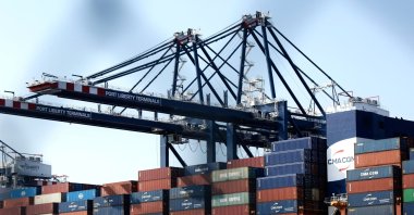 The APL Sentosa container ship is seen at Port Liberty in Bayonne, New Jersey, U.S., July 24, 2026. (AFP Photo)