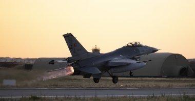 A F-16 fighter jet takes off for a training mission, Diyarbakır, southeastern Türkiye, July 26, 2026. (AA Photo)