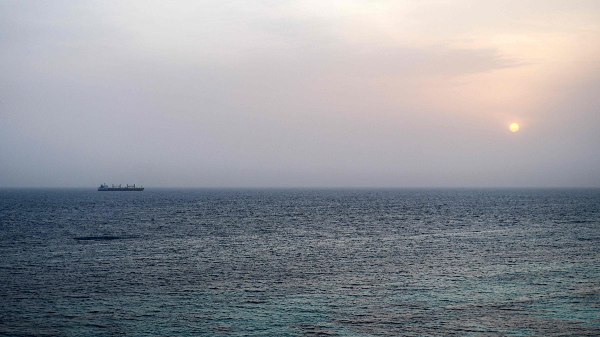 A vessel transits the Bab el-Mandeb Strait off the coast of southern Yemen, July 25, 2026. (AFP Photo)