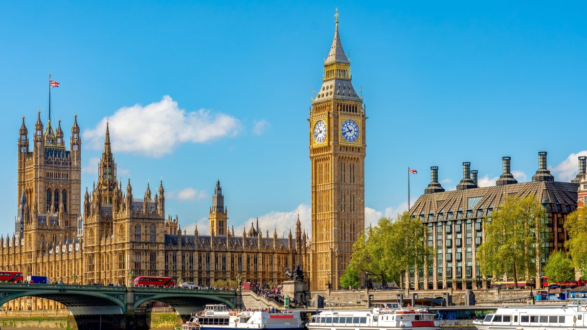 An undated view of the Big Ben tower, Houses of Parliament and Westminster Pier, London, England, U.K. (Shutterstock Photo)