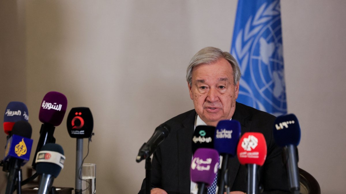 U.N. Secretary-General Antonio Guterres speaks during a press conference, Damascus, Syria, July 26, 2026. (Reuters Photo)