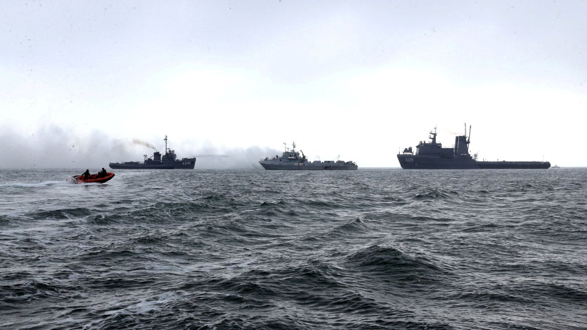 This file photo shows navy ships of Iran and Azerbaijan move during an exercise in the Caspian Sea, Iran, Nov. 4, 2024. (Reuters Photo)
