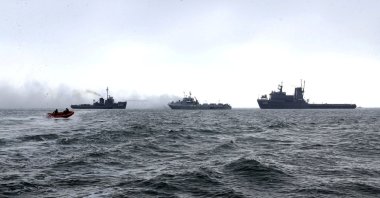This file photo shows navy ships of Iran and Azerbaijan move during an exercise in the Caspian Sea, Iran, Nov. 4, 2024. (Reuters Photo)