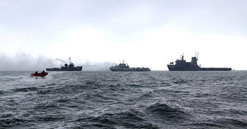 This file photo shows navy ships of Iran and Azerbaijan move during an exercise in the Caspian Sea, Iran, Nov. 4, 2024. (Reuters Photo)