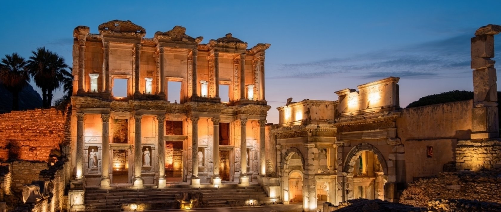 An undated view of the Celsus library in the Ancient City of Ephesus during visiting hours at night. (Shutterstock Photo)