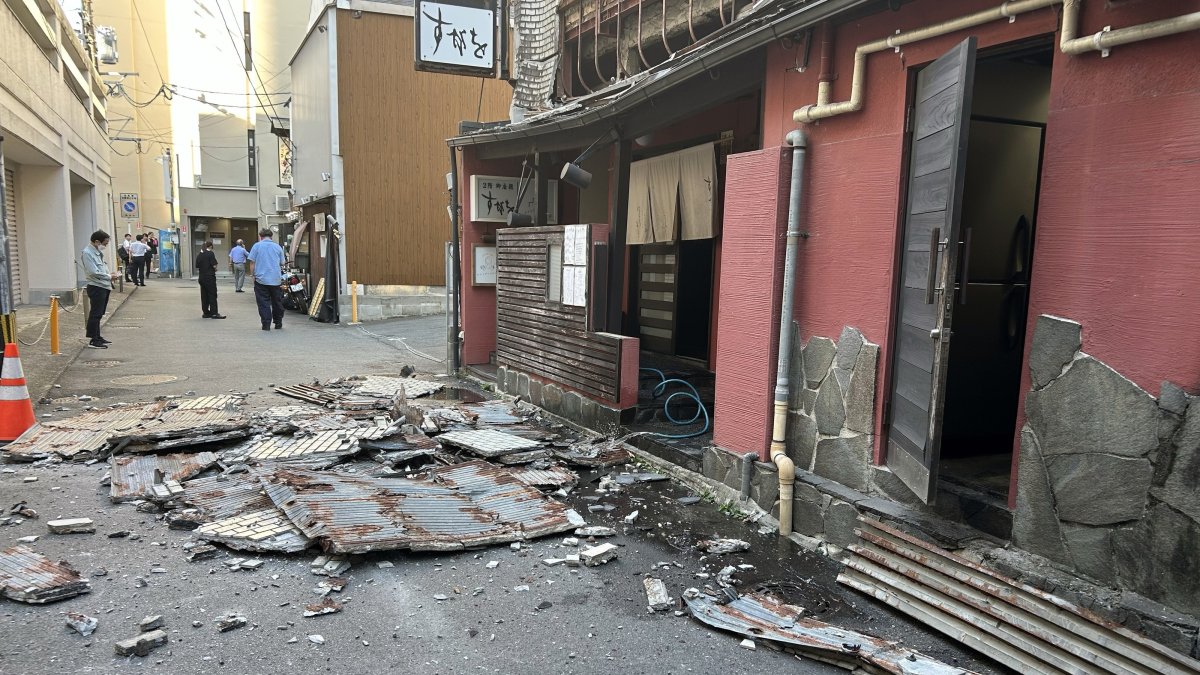 The exterior wall of a restaurant collapsed following the earthquake in Kumamoto City, southwestern Japan, July 28, 2026. (EPA Photo)