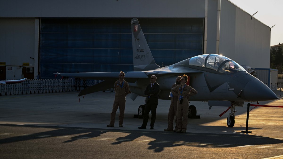 The Hürjet advanced jet trainer is on display on the sidelines of the NATO summit, Ankara, Türkiye, July 7, 2026. (AA Photo)