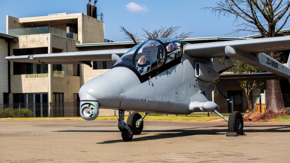 South Africa's Mwari aircraft equipped with the ASELFLIR-500 electro-optic reconnaissance, surveillance and targeting system is seen in this photo provided by Aselsan. (AA Photo)