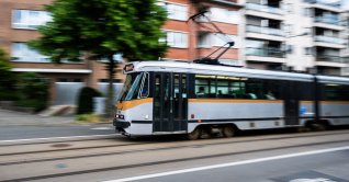 A tram of the Brussels public transport company STIB-MIVB, in Brussels, June 1, 2026. (AFP Photo)