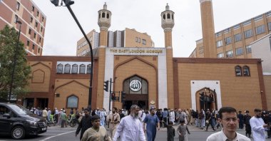 People leave the East London Mosque after Friday prayers, London, U.K., May 29, 2026. (Getty Images Photo)