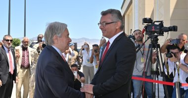 Turkish Cypriot President Tufan Erhürman meets with U.N. Secretary-General Antonio Guterres, at the presidential office in northern Lefkoşa (Nicosia), TRNC, July 28, 2026. (IHA Photo)