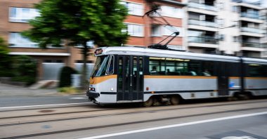 A tram of the Brussels public transport company STIB-MIVB, in Brussels, June 1, 2026. (AFP Photo)
