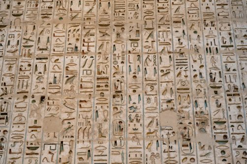 A close up shows reliefs and hieroglyphs inside Medinat Habu, the ancient Egyptian Mortuary Temple of Ramesses III, Luxor, Egypt, Jan. 6, 2026. (Getty Images Photo)