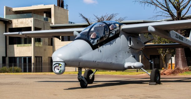 South Africa's Mwari aircraft equipped with the ASELFLIR-500 electro-optic reconnaissance, surveillance and targeting system is seen in this photo provided by Aselsan. (AA Photo)