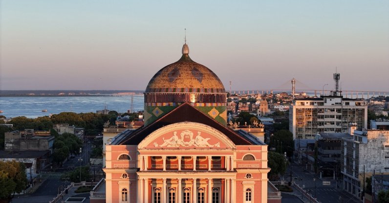 A drone view shows "Teatro Amazonas," which was later designated a UNESCO World Cultural Heritage site, Manaus, Brazil, July 24, 2026. (Reuters Photo)