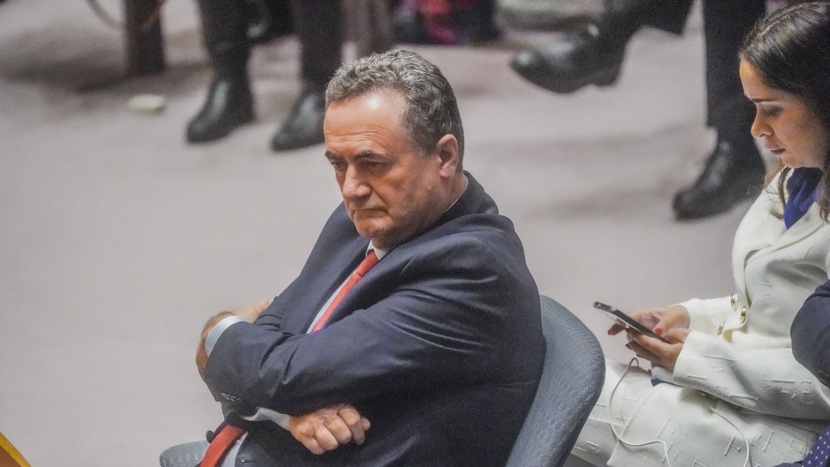 Israeli Foreign Affairs Minister Israel Katz listens during a meeting of the United Nations Security Council on Israel's war on Gaza, New York, U.S., March 11, 2024. (AP Photo)