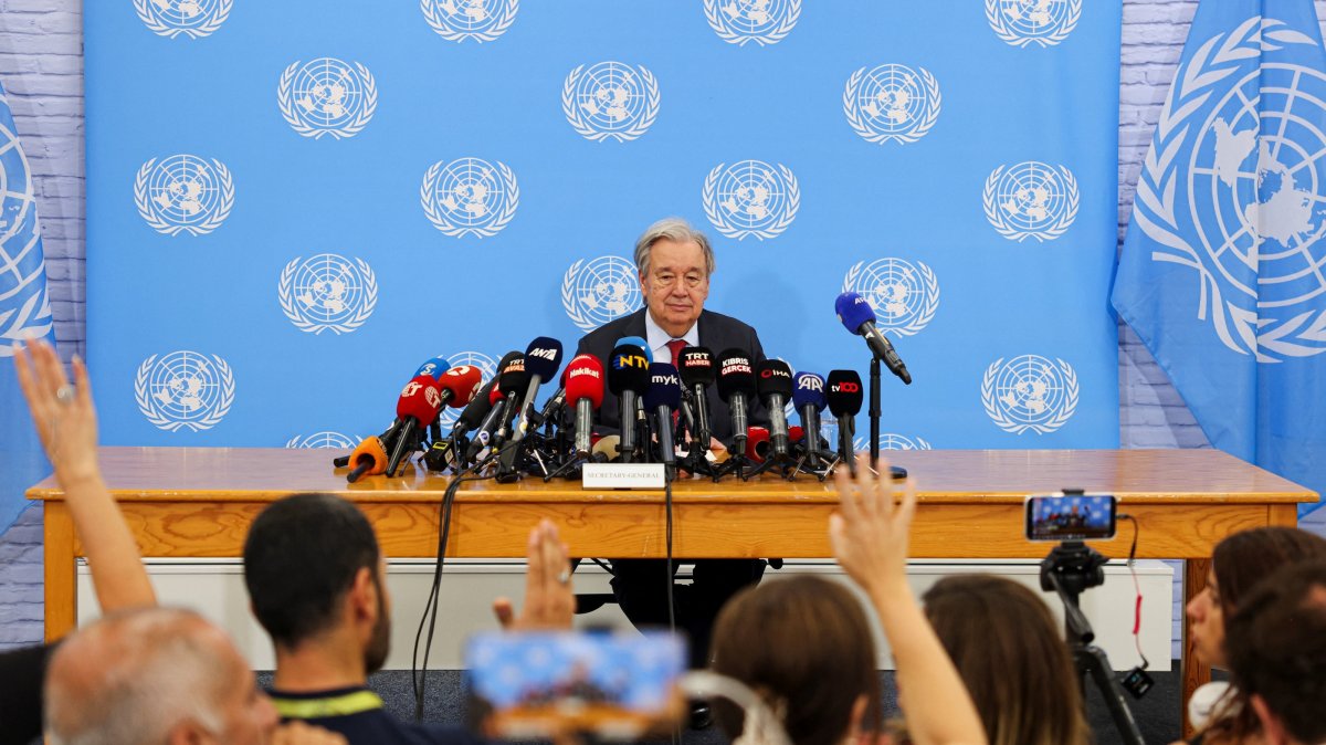 U.N. Secretary-General Antonio Guterres attends a press conference at a U.N. compound inside the United Nations-controlled buffer zone, Nicosia (Lefkoşa), Cyprus, July 29, 2026. (Reuters Photo)