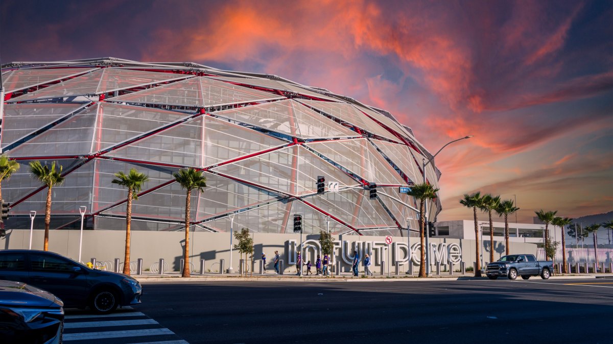 The Intuit Dome, home of the Los Angeles Clippers, rises above the streets of Inglewood, California, U.S., April 10, 2024. (Shutterstock Photo)
