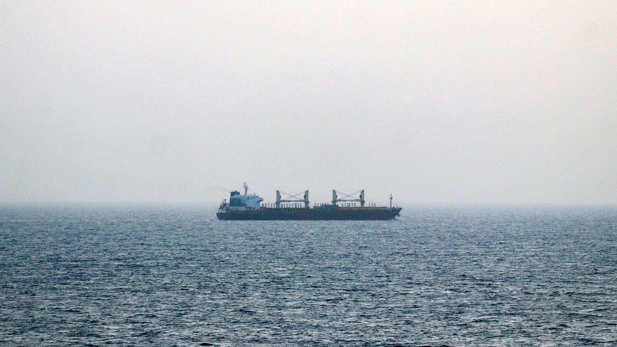 A vessel transits the Bab el-Mandeb Strait off the coast of southern Yemen, July 25, 2026. (AFP Photo)