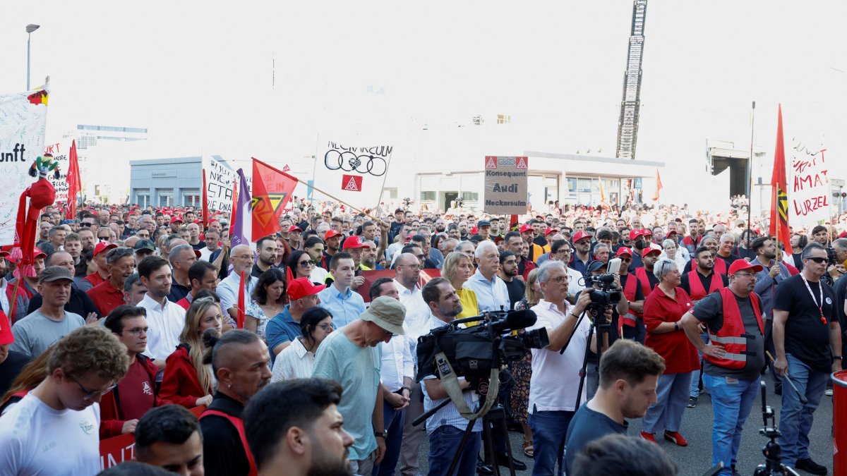Workers gather to protest at Audi's car plant in Neckarsulm, Germany, July 29, 2026. (Reuters Photo)