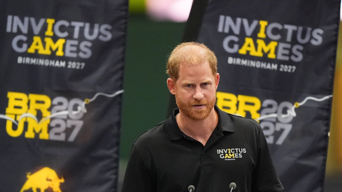 Britain's Prince Harry speaks at the National Exhibition Centre (NEC), the primary venue for the 2027 Invictus Games, as it marks one year until the event, in Marston Green, near Birmingham, Britain, July 10, 2026. (Reuters Photo)
