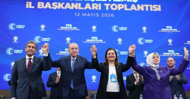President Recep Tayyip Erdoğan poses with Afyon Mayor Burcu Köksal (C), who joined the AK Party from the CHP, Ankara, Türkiye, May 12, 2026. (AA Photo)