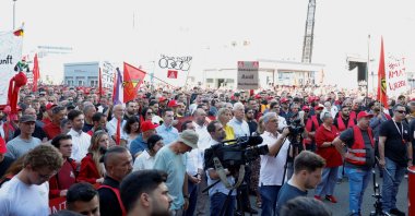 Workers gather to protest at Audi's car plant in Neckarsulm, Germany, July 29, 2026. (Reuters Photo)