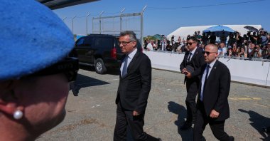 Turkish Cypriot President Tufan Erhurman arrives for a meeting with United Nations Secretary-General Antonio Guterres and Cyprus President Nikos Christodoulides at a U.N. compound in the Lefkosa airport area, inside the United Nations-controlled buffer zone, July 29, 2026. (AP Photo)