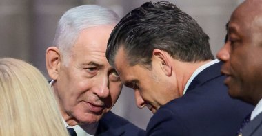 Israeli Prime Minister Benjamin Netanyahu and U.S. Defense Secretary Pete Hegseth on the day of the funeral service for late U.S. Senator Lindsey Graham (R-SC) at Washington National Cathedral in Washington, D.C., U.S., July 28, 2026. (Reuters Photo)