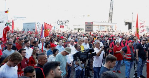 Workers gather to protest at Audi's car plant in Neckarsulm, Germany, July 29, 2026. (Reuters Photo)