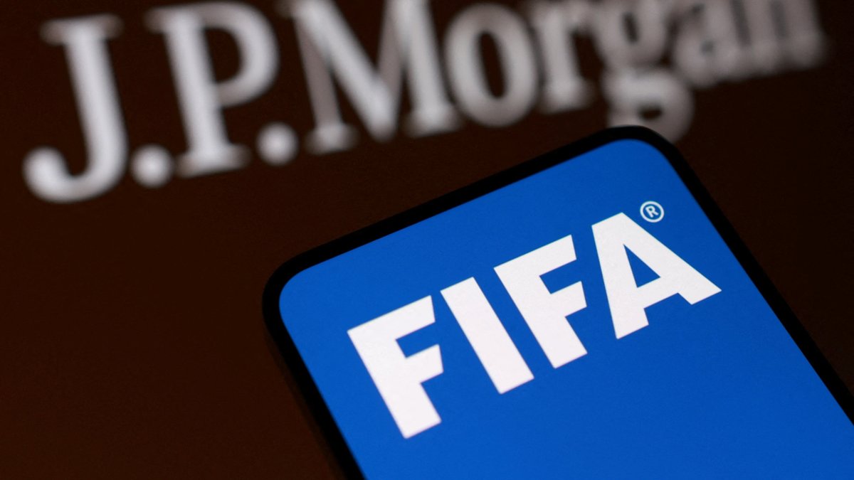 The FIFA and J.P.Morgan logos are seen in this illustration taken, July 28, 2026. (Reuters Photo)