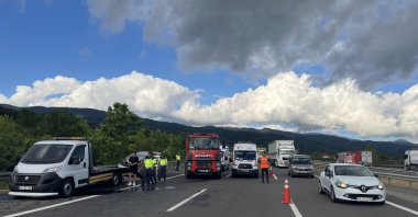 Emergency responders attend the scene of a traffic accident on the Anadolu Motorway, Düzce, Türkiye, July 14, 2026. (AA Photo)