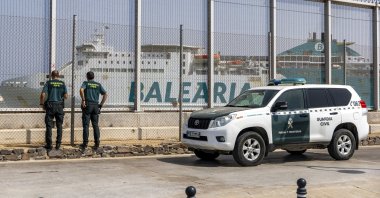 Civil Guard officers patrol at the southern breakwater of Melilla, the autonomous city of Spain on the North African coast, July 30, 2026. (EPA Photo)