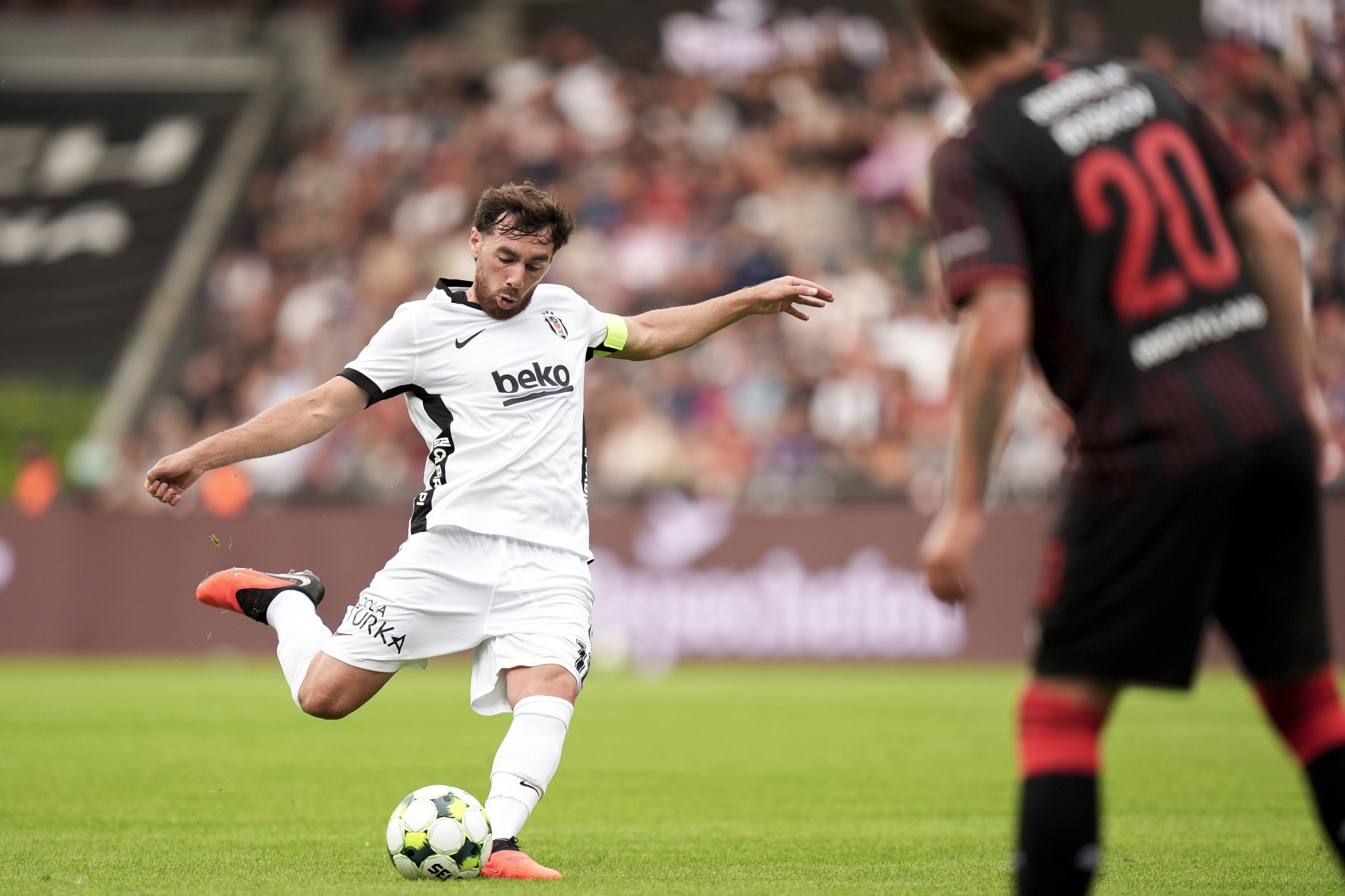 Beşiktaş's Orkun Kökçü in action during the UEFA Europa League qualification match against FC Midtjylland at MCH Arena, Herning, Denmark, July 30, 2026. (AA Photo)
