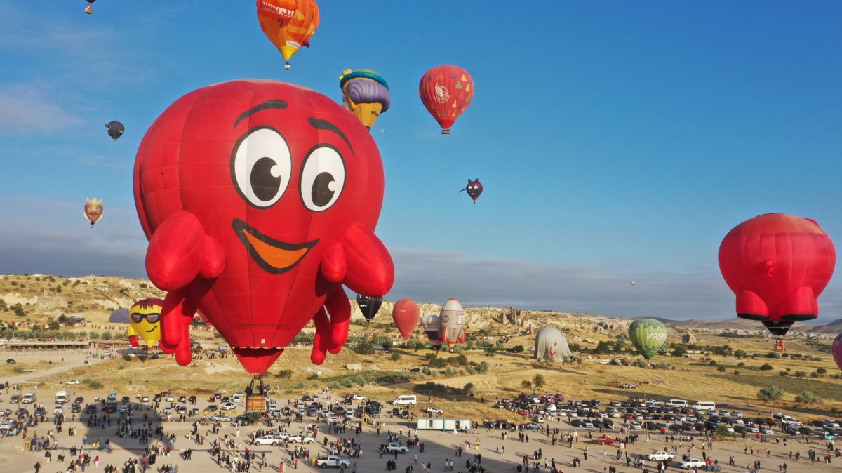 Hot air balloons float above Cappadocia during the International Cappadocia Hot Air Balloon Festival, Nevşehir, central Türkiye, July 31, 2026. (AA Photo)