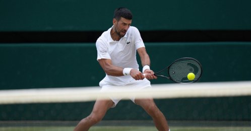 Serbia's Novak Djokovic returns a shot during his semifinal match against Italy's Jannik Sinner on day 12 at All England Lawn Tennis and Croquet Club, London, U.K., July 10, 2026. (Reuters Photo)