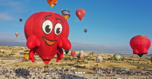 Hot air balloons float above Cappadocia during the International Cappadocia Hot Air Balloon Festival, Nevşehir, central Türkiye, July 31, 2026. (AA Photo)