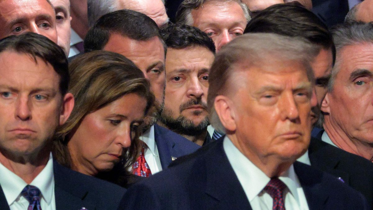 Ukrainian President Volodymyr Zelenskyy (C) attends the funeral for the late U.S. Sen. Lindsey Graham with U.S. President Donald Trump (R) and other leaders, Washington, U.S., July 28, 2026. (AFP Photo)