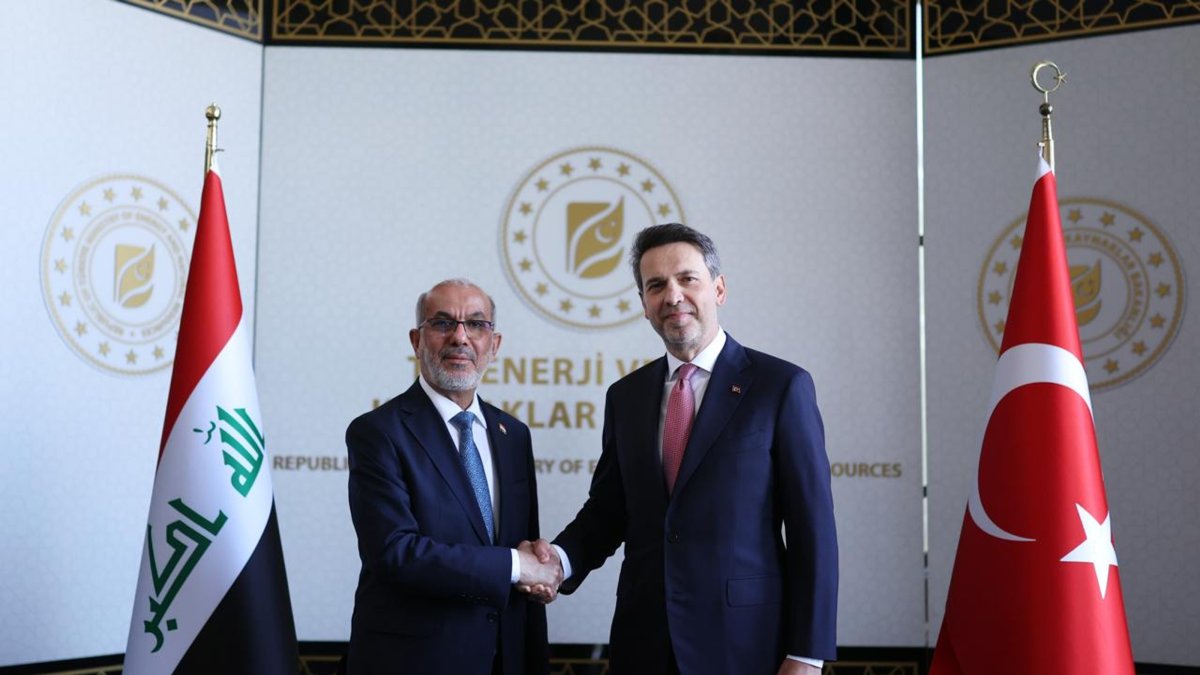Energy and Natural Resources Minister Alparslan Bayraktar (R) shakes hands with Iraqi Oil Minister Bassem Mohammed Khudair in this photo released on Aug. 1, 2026. (AA Photo)