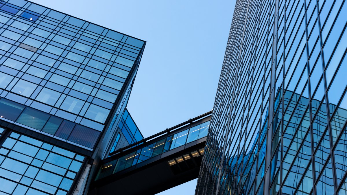 The glass-and-steel facade of Gothia Towers is seen from below, Gothenburg, Sweden, Oct. 17, 2021. (Shutterstock Photo)