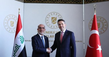 Energy and Natural Resources Minister Alparslan Bayraktar (R) shakes hands with Iraqi Oil Minister Bassem Mohammed Khudair in this photo released on Aug. 1, 2026, Ankara, Türkiye. (AA Photo)