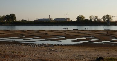 Paks Nuclear Power Plant with the partially dried-up Danube riverbed, Hungary, July 31, 2026. (Reuters Photo)