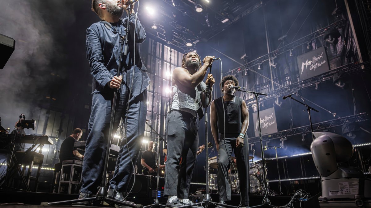 British Trip Hop collective Massive Attack performs on the Lake stage during the 58th Montreux Jazz Festival (MJF), Montreux, Switzerland, July 15, 2024. (AP Photo)