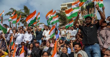 Supporters of the youth-led satirical political movement Cockroach Janta Party (CJP) celebrate the resignation of Union Education Minister Dharmendra Pradhan, Mumbai, India, July 25, 2026. (EPA Photo)
