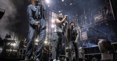 British Trip Hop collective Massive Attack performs on the Lake stage during the 58th Montreux Jazz Festival (MJF), Montreux, Switzerland, July 15, 2024. (AP Photo)