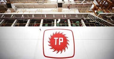 The Turkish Petroleum Corporation's logo is seen on a vessel, Mersin, Türkiye, Feb. 15, 2026. (AA Photo)